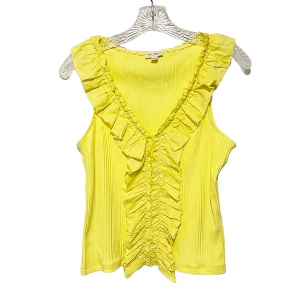 Pilcro Anthropologie Medium Yellow Ruffle V Neck Tank Top - Picture 3 of 7